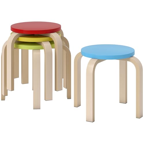 HOMCOM 4er Set Esszimmerhocker Stapelhocker Runde Hocker, Küchenhocker für Esszimmer, Wohnzimmer, Küche, Bunt HOMCOM 4er Set Esszimmerhocker Stapelhocker Runde Hocker, Küchenhocker für Esszimmer, Wohnzimmer, Küche, Bunt von HOMCOM