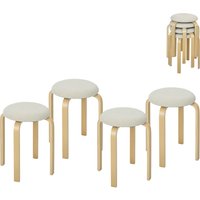 HOMCOM 4er Set Esszimmerhocker Stapelhocker Runde Hocker, Küchenhocker mit Leinenoptik, Polsterhocker für Esszimmer, Wohnzimmer, Küche, Cremeweiß   Aosom von HOMCOM