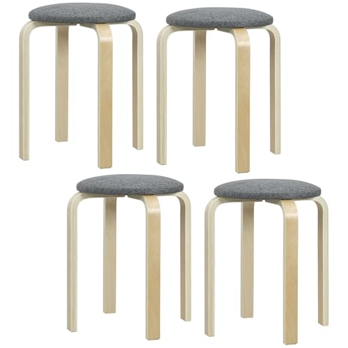HOMCOM 4er Set Esszimmerhocker Stapelhocker Runde Hocker, Küchenhocker mit Leinenoptik, Polsterhocker für Esszimmer, Wohnzimmer, Küche, Grau HOMCOM 4er Set Esszimmerhocker Stapelhocker Runde Hocker, Küchenhocker mit Leinenoptik, Polsterhocker für Esszimmer, Wohnzimmer, Küche, Grau von HOMCOM