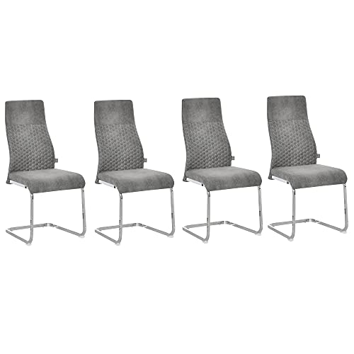 HOMCOM 4er Set Esszimmerstühle Küchenstuhl mit Rückenlehne Freischwinger Schwingstuhl Sitzfläche für Küche Wohnzimmer Stahl Grau 45 x 61 x 98 cm von HOMCOM