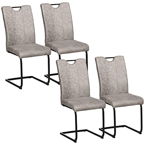 HOMCOM 4er-Set Esszimmerstühle Mikrofaserbezug mit Freischwingerbeinen aus Stahl und Griff Küchenstuhl mit grauer Rückenlehne HOMCOM 4er-Set Esszimmerstühle Mikrofaserbezug mit Freischwingerbeinen aus Stahl und Griff Küchenstuhl mit grauer Rückenlehne von HOMCOM
