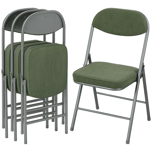 HOMCOM 4er-Set Klappstühle tragbare Esszimmerstühle für den Innenbereich mit gepolsterten Sitzen und Rückenlehnen aus Cord und Stahlrahmen, belastbar bis 120 kg, grün von HOMCOM