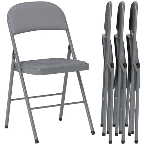 HOMCOM 4er-Set Klappstühle tragbare Esszimmerstühle für den Innenbereich mit gepolsterten Sitzen und Rückenlehnen aus Samt und Stahlrahmen, belastbar bis 120 kg, hellgrau HOMCOM 4er-Set Klappstühle tragbare Esszimmerstühle für den Innenbereich mit gepolsterten Sitzen und Rückenlehnen aus Samt und Stahlrahmen, belastbar bis 120 kg, hellgrau von HOMCOM