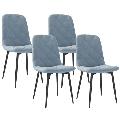 HOMCOM 4er-Set Küchenstühle mit gepolstertem Sitz und Rückenlehne, farbige Stühle aus Samt-Effekt-Stoff und Stahl, 45x54x87 cm, hellblau von HOMCOM