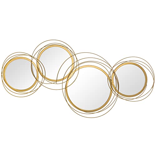HOMCOM 4er Set Spiegel für Wanddekoration, Wanddekoration mit 4 runden Spiegeln, Wohnzimmerdeko, Wandspiegel, Flurspiegel, Wandkunstwerk für Wohnzimmer, Schlafzimmer, Metall, Gold von HOMCOM