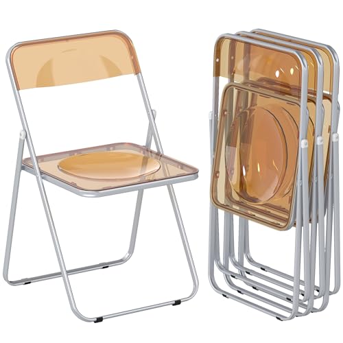 HOMCOM 4er Set klappbare Acrylstühle, platzsparende klappbare Stahlstühle, Indoor-Klappstuhl für Zuhause, Büro, Party und Veranstaltungen, 47x48x75 cm, Orange von HOMCOM