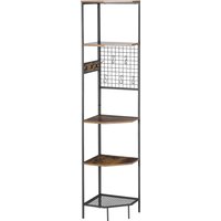 HOMCOM 5 Fächer Lagerregal Standregal Schwerlastregal mit 8 Haken Kippschutz Industrie-Design Spanplatte Stahl Schwarz+dunkelbraun 40,5x40,5x190cm von HOMCOM