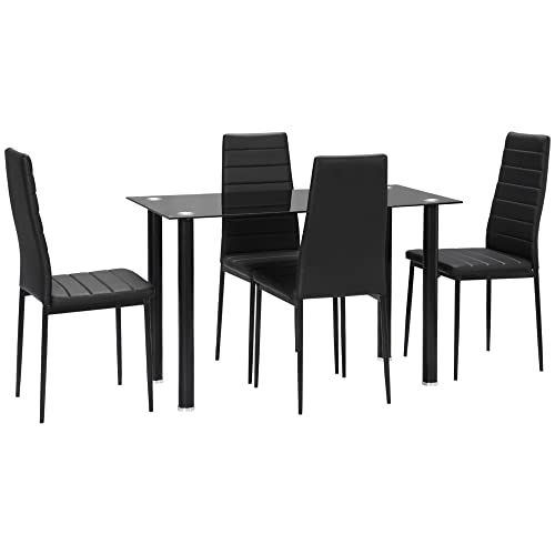 HOMCOM 5-TLG. Essgruppe, Esstisch mit 4 Stühlen, Küchentisch mit Hartglasplatte, Esszimmergruppe, Esszimmermöbel, Esstisch Set für Küche, Esszimmer, Stahl, Schwarz HOMCOM 5-TLG. Essgruppe, Esstisch mit 4 Stühlen, Küchentisch mit Hartglasplatte, Esszimmergruppe, Esszimmermöbel, Esstisch Set für Küche, Esszimmer, Stahl, Schwarz von HOMCOM