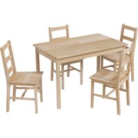 HOMCOM 5-tlg. Essgruppe, Esstisch mit 4 Stühlen, Esszimmergruppe platzsparend, Rechteckig Esstisch-Set für Küche, Esszimmer, Wohnzimmer, Massivholz, Natur von HOMCOM