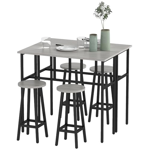 HOMCOM 6-teilig Essgruppe 2 Bistrotisch mit 4 Stühlen Hocker Bartisch Set Esszimmergruppe Sitzgruppe im Industrial Design Barhocker-Set für Wohnzimmer Esszimmer Spanholz Stahl Grau+Schwarz HOMCOM 6-teilig Essgruppe 2 Bistrotisch mit 4 Stühlen Hocker Bartisch Set Esszimmergruppe Sitzgruppe im Industrial Design Barhocker-Set für Wohnzimmer Esszimmer Spanholz Stahl Grau+Schwarz von HOMCOM