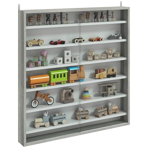 HOMCOM 7-Etagen Wandvitrine, Vitrine mit 6 verstellbaren Einlegeböden, Glastüren für Home Office Ornamente 83x80cm, Graphit Holz Effekt HOMCOM 7-Etagen Wandvitrine, Vitrine mit 6 verstellbaren Einlegeböden, Glastüren für Home Office Ornamente 83x80cm, Graphit Holz Effekt von HOMCOM
