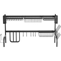 HOMCOM Abtropfgestell Geschirr, 2-stufiges Abtropfständer mit Haken, Tellerregal, Zubehör, 100 cm Abtropfgitter Gestell für Küchenspüle, Stahl, Schwarz   Aosom von HOMCOM