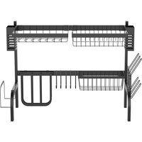 HOMCOM Abtropfgestell Geschirr, 2-stufiges Abtropfständer mit Haken, Tellerregal, Zubehör, 65 cm Abtropfgitter Gestell für Küchenspüle, Stahl, Schwarz   Aosom von HOMCOM