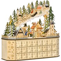 HOMCOM Adventskalender zum Befüllen 24 Schubladen Fächer Weihnachtskalender mit LED-Lichtern Adventskalenderbox Weihnachtsdekoration DIY 45x13x43 cm von HOMCOM