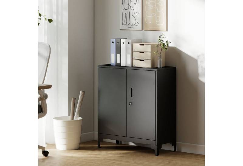 HOMCOM Aktenschrank Abschließbar Mehrzweckschrank mit 2 Ebenen, 2 Türen (Metallschrank, 1-St., Aufbewahrungsschrank) Allzweckschrank 80 x 35 x 91 cm Schwarz von HOMCOM