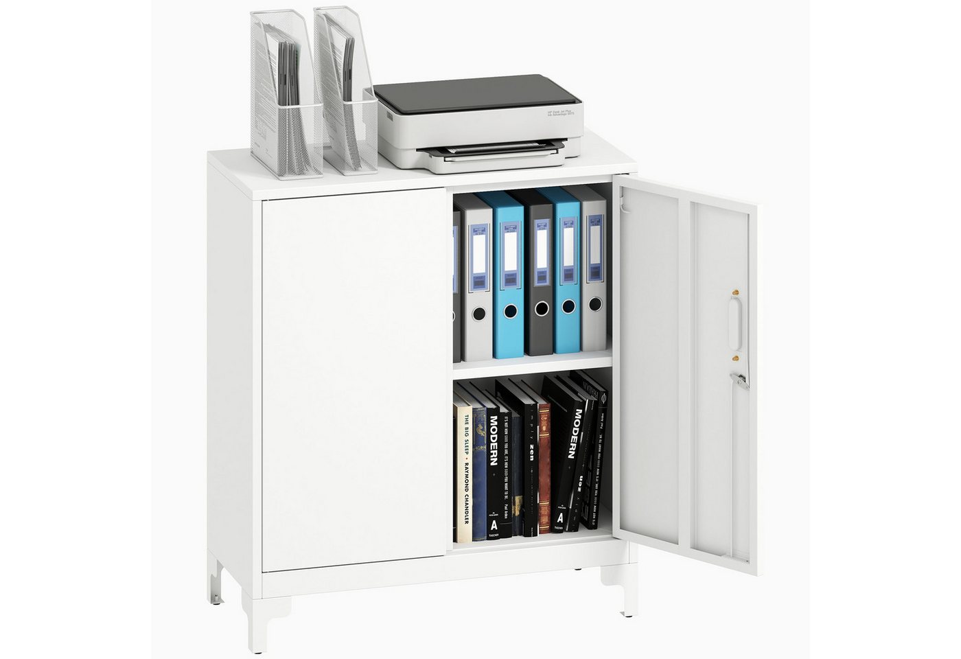 HOMCOM Aktenschrank Abschließbar Mehrzweckschrank mit 2 Ebenen, 2 Türen (Metallschrank, 1-St., Aufbewahrungsschrank) Allzweckschrank 80 x 35 x 91 cm Weiß von HOMCOM