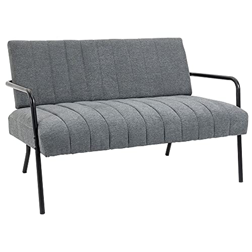 HOMCOM Akzent Stuhl Esszimmerstuhl mit Armlehne Armlehnstuhl Polsterstuhl Schlafsofa für Wohnzimmer Schlafzimmer Metall samtartiges Polyester Schaumstoff Grau+Schwarz 122B x 75T x 77H cm von HOMCOM