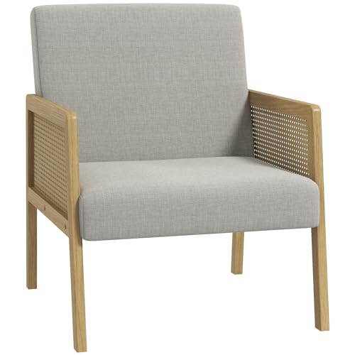 HOMCOM Akzentsessel, Relaxsessel, Loungesessel mit Armlehne in Rattanoptik, Gepolsterter Einzelsessel mit Leinenoptik, für Wohnzimmer, Schlafzimmer, Grau, 65,5 x 72 x 78 cm von HOMCOM