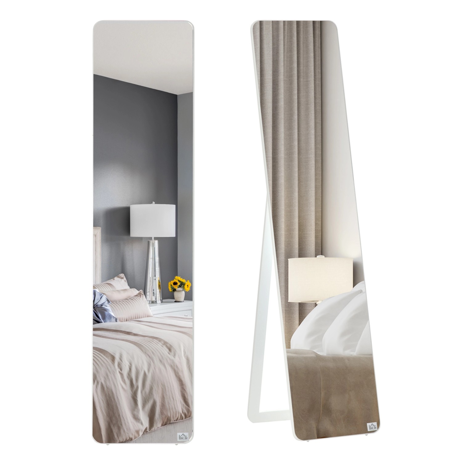 HOMCOM Ankleidespiegel Kiefernholz  MDF Glas Weiß 37B x 43T x 156H cm von HOMCOM