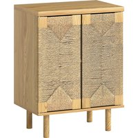 HOMCOM Anrichte im Boho-Stil mit 2 Türen und handgeflochtener Kordel, Wohnzimmer-Anrichte mit verstellbarem Einlegeboden, Push-to-open, Holzbeine, Eiche, 60x40x78 cm   Aosom von HOMCOM