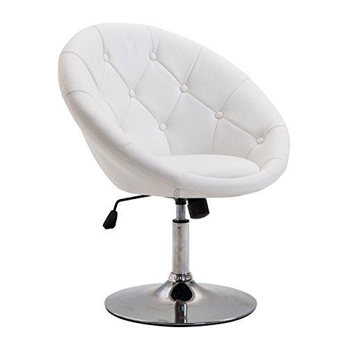 HOMCOM Arbeitshocker Drehhocker Drehstuhl Bürostuhl verchromt höhenverstellbar, Kunstleder+Stahl, Schwarz/Weiß, 71x59x78-90cm (Weiß) von HOMCOM