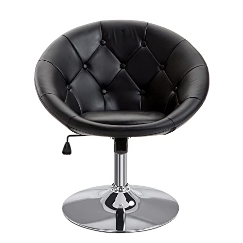 HOMCOM Arbeitshocker Drehhocker Drehstuhl Bürostuhl verchromt höhenverstellbar, PU+Stahl, Schwarz/Weiß, 59x71x78-90cm (Schwarz) von HOMCOM