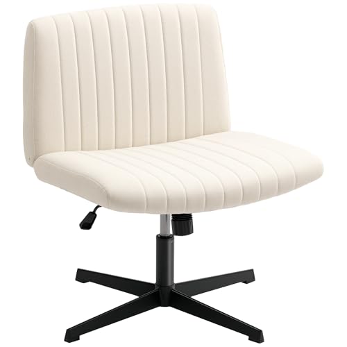 HOMCOM Armless Office Chair No Wheels, Leinen Stoff Criss Cross Legged Schreibtischstuhl mit breiter Sitzfläche, Dicke Polsterung, Tilt-Funktion, höhenverstellbar Swivel Computer Sitz für Zuhause, HOMCOM Armless Office Chair No Wheels, Leinen Stoff Criss Cross Legged Schreibtischstuhl mit breiter Sitzfläche, Dicke Polsterung, Tilt-Funktion, höhenverstellbar Swivel Computer Sitz für Zuhause, von HOMCOM