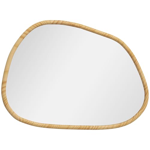HOMCOM Asymmetrisch Wandspiegel, 70 x 50 cm Badspiegel mit Holzrahmen, Dekospiegel für Bad, Wohnzimmer, Flur, Schlafzimmer, Natur von HOMCOM