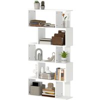 HOMCOM Asymmetrisches Regal in S-Form mit 5 Ebenen und 10 offenen Regalen und Kippschutzgurten, modernes Regal aus Spanplatte, 80x24x159 cm, Weiß Aosom HOMCOM Asymmetrisches Regal in S-Form mit 5 Ebenen und 10 offenen Regalen und Kippschutzgurten, modernes Regal aus Spanplatte, 80x24x159 cm, Weiß Aosom von HOMCOM