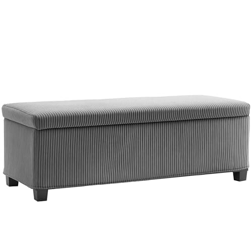 HOMCOM Aufbewahrungsbank, zusammenklappbar, Fassungsvermögen 84 l, 112 x 42 x 40 cm, Cordbezug, für Wohnzimmer, Schlafzimmer, Eingang, Grau HOMCOM Aufbewahrungsbank, zusammenklappbar, Fassungsvermögen 84 l, 112 x 42 x 40 cm, Cordbezug, für Wohnzimmer, Schlafzimmer, Eingang, Grau von HOMCOM