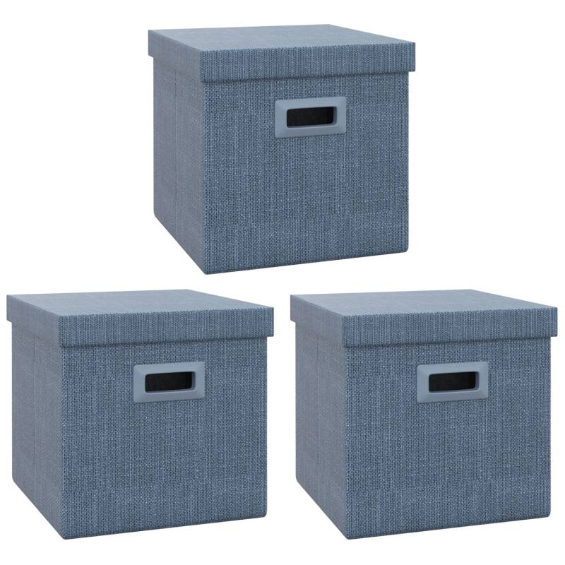 HOMCOM Aufbewahrungsbox 3er Set mit Deckel Polyester Blau 30L x 30B x 29H cm von HOMCOM