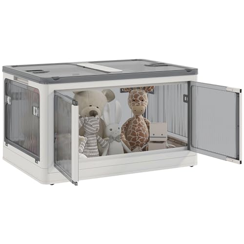 HOMCOM Aufbewahrungsbox Plastik mit Rollen faltbare Kisten Aufbewahrung, stapelbare Kleiderschrank Organizer für Spielzeug, Kleidung, Bücher Weiß, 60cm x 42cm x 34cm von HOMCOM