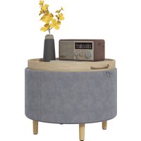 HOMCOM Aufbewahrungshocker aus Samt mit 120 kg max mit Umklappbarem Tablett, Couchtisch aus MDF und Eiche mit Verstecktem Stauraum, 56x56x42 cm, Grau   Aosom von HOMCOM