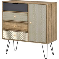 HOMCOM Aufbewahrungskommode Sideboard 4 Schubladen 1 Schrank - Haarnadelbeine - Bohème-Stil - 79 x 39 x 86 cm Braun   Aosom von HOMCOM