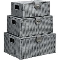 HOMCOM Aufbewahrungsboxen  3er-Set mit Deckel & Schnallen, 18L/12L/7L, für Wohnzimmer, Grau  Aosom.de von HOMCOM