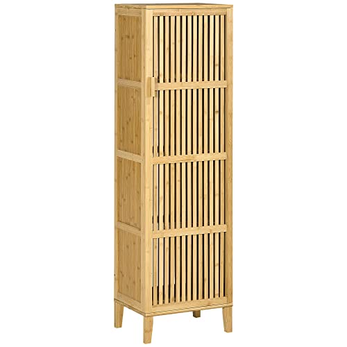 HOMCOM Aufbewahrungsmöbel aus Bambus Aufbewahrungsschrank mit 4 Ebenen und Design-Lamellentür für Bad Schlafzimmer Wohnzimmer 40 x 30 x 140 cm HOMCOM Aufbewahrungsmöbel aus Bambus Aufbewahrungsschrank mit 4 Ebenen und Design-Lamellentür für Bad Schlafzimmer Wohnzimmer 40 x 30 x 140 cm von HOMCOM