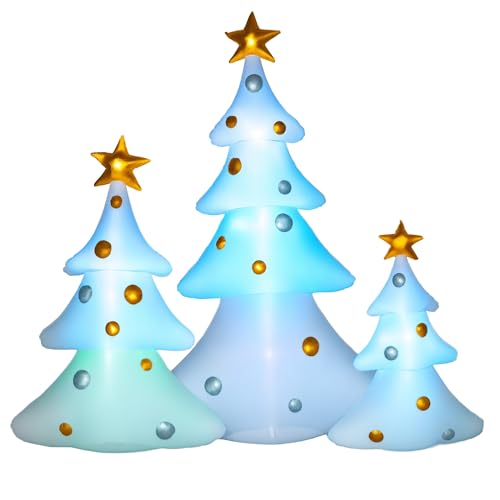 HOMCOM Aufblasbare Weihnachtsdekoration mit LED-Licht, 210 cm 3er-Set Selbstaufblasender Weihnachtsbaum Wasserdicht für Weihnachtsfeiern, Indoor, Outdoor von HOMCOM
