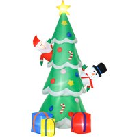 HOMCOM Aufblasbarer Weihnachtsbaum mit Weihnachtsmann Schneemann und Geschenkbox 210 cm LED Selbstaufblasend Polyester Grün 144 x 125 x 210 cm von HOMCOM