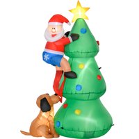 HOMCOM Aufblasbarer Weihnachtsbaum mit Weihnachtsmann und dem Hund 180 cm Weihnachtsdeko LED Selbstaufblasend Polyester Grün 123 x 85 x 180 cm von HOMCOM