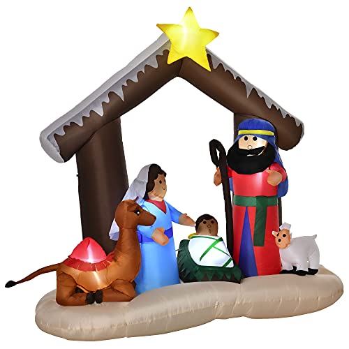 HOMCOM Aufblasbarer Weihnachtsbogen 2 m Bibel-Bogen von Jesus' Geburt Weihnachtsdekoration Aufblasbare Weihnachtskrippe 1,8 m Bogen mit LED-Lichter wasserdicht automatisches Aufblasen Polyester von HOMCOM