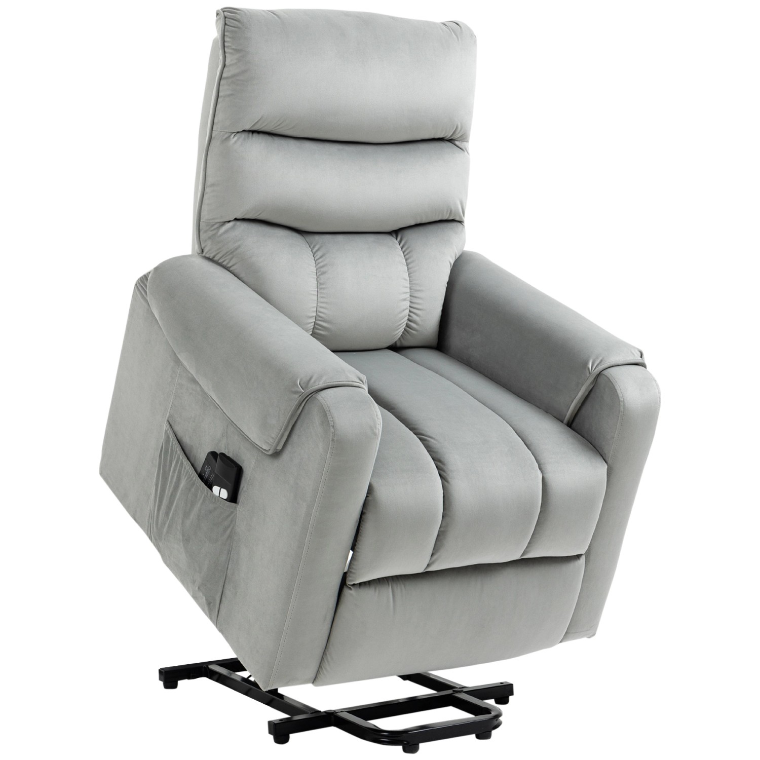 HOMCOM Aufstehsessel Samtartiges Polyester Metall Schaumstoff Hellgrau von HOMCOM