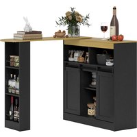HOMCOM Ausziehbarer Bartisch 360°drehbarer Esstisch mit Stauraum Stehtisch Bistrotisch Küchentheke mit 8 Ablageflächen und 2 Schiebetüren für Esszimmer 187,5 x 35 x 105 cm Schwarz   Aosom von HOMCOM