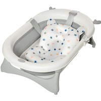 HOMCOM Babybadewanne faltbare Babywanne zusammenklappbar mit Badematte geeignetes Alter: 0-3 Jahre PP-Kunststoff TPE Grün+Weiß 81,5 x 50,5 x 23,5 cm   Aosom von HOMCOM