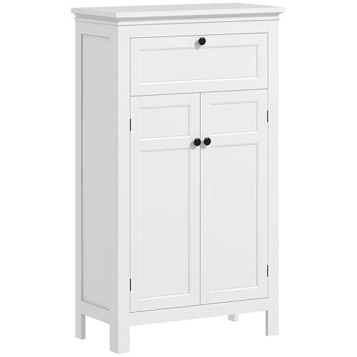 HOMCOM Badezimmermöbel Aufbewahrungsmöbel Badezimmerschrank mit Schublade und Schrank, verstellbare Regale, für Badezimmer, Wohnzimmer, Küche - 60 x 30 x 102,5 cm, weiß von HOMCOM
