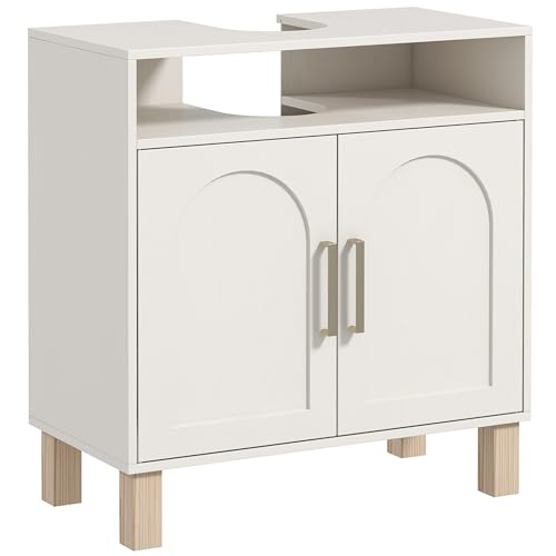 HOMCOM Badezimmermöbel unter Waschbecken, Waschbeckenunterschrank, offenes Regal Schrank 2 Magnettüren mit verstellbarem Regal, 60 x 30 x 63 cm, weiß HOMCOM Badezimmermöbel unter Waschbecken, Waschbeckenunterschrank, offenes Regal Schrank 2 Magnettüren mit verstellbarem Regal, 60 x 30 x 63 cm, weiß von HOMCOM