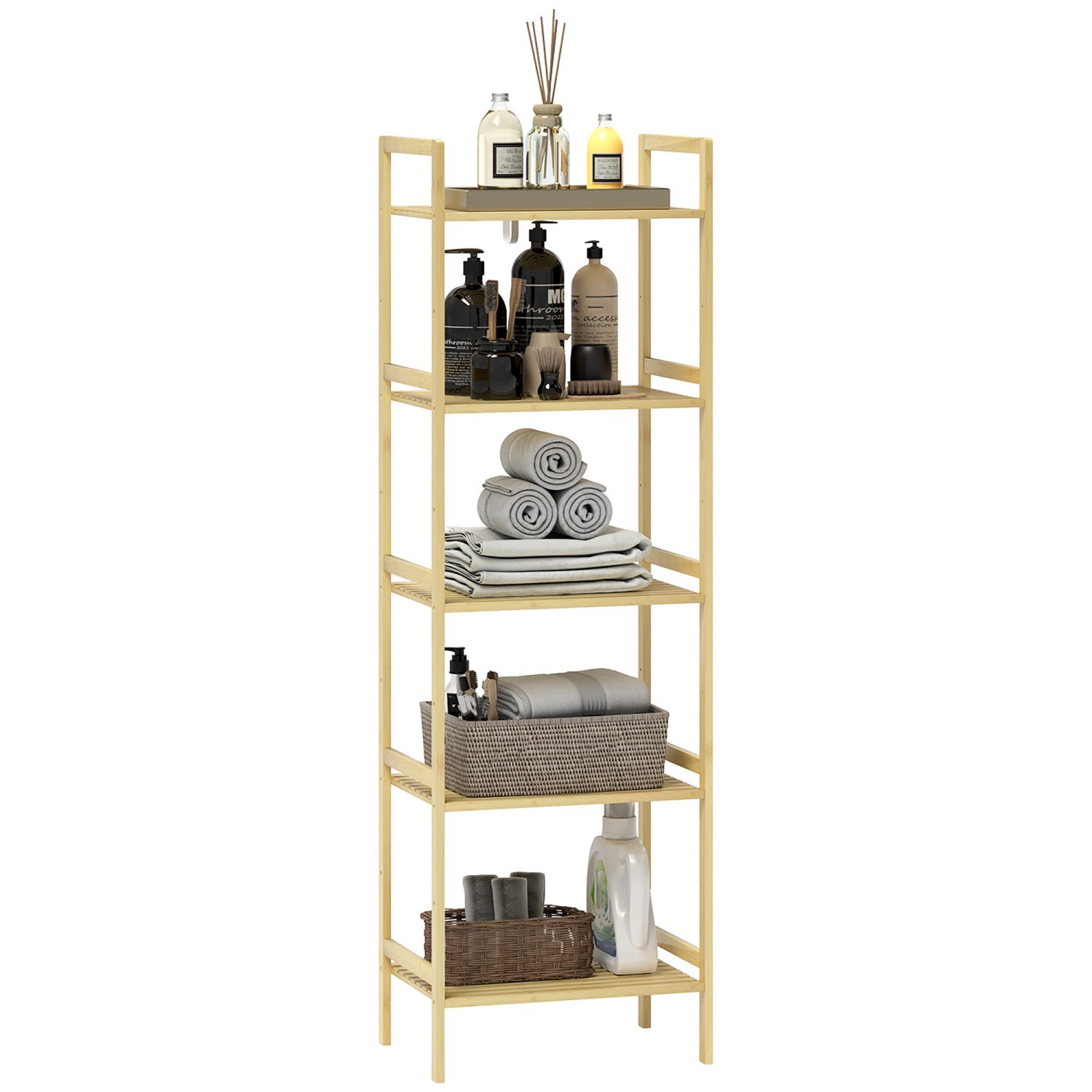 HOMCOM Badezimmerregal Bambus Naturholz 43,5L x 31,5B x 142H cm von HOMCOM