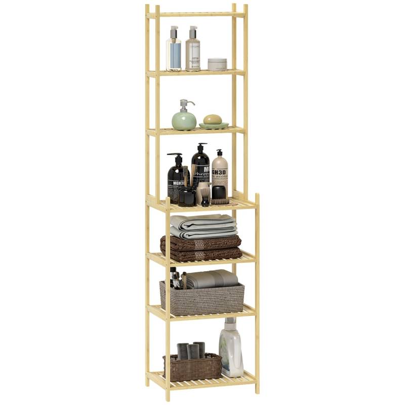 HOMCOM Badezimmerregal mit 7 Ebenen Bambus Naturholz 44L x 33B x 180H cm von HOMCOM
