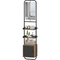 HOMCOM Badezimmerregal mit Spiegel, schmales und freistehendes Regal mit verstellbaren Regalen und Schrank, aus Holz, 40 x 30 x 179 cm, Schwarz   Aosom von HOMCOM