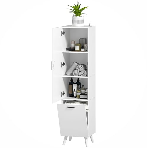HOMCOM Badezimmerschrank, Aufbewahrungsschrank mit Türen, Badezimmerschrank, Küche, Wohnzimmer, 35 x 31,5 x 144 cm, Weiß von HOMCOM