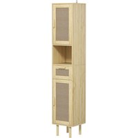 HOMCOM Badezimmerschrank, Badezimmerschrank mit Rattantüren, offenem Regal, Schublade, 2 Schränken, 32 x 30 x 170 cm, Eichenholzeffekt   Aosom von HOMCOM